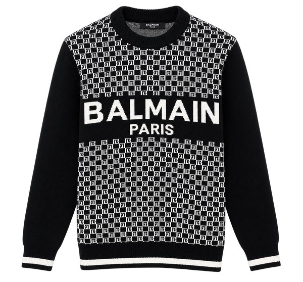 Maglione in maglia Balmain Monogram – Nero/Bianco