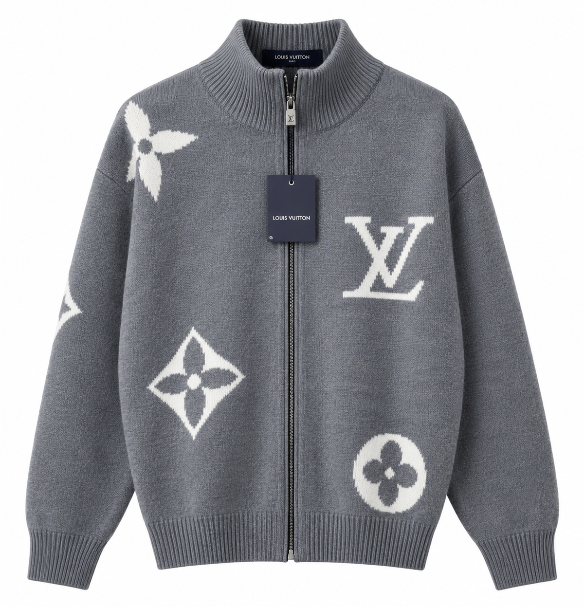 Louis Vuitton LV Monogram Zip-Up Sweater – Grey/White