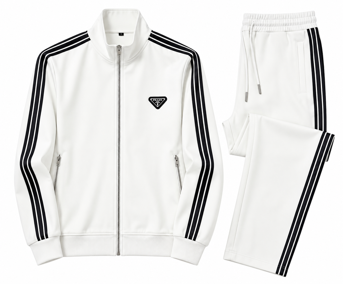 Prada White Stripe Tracksuit Set