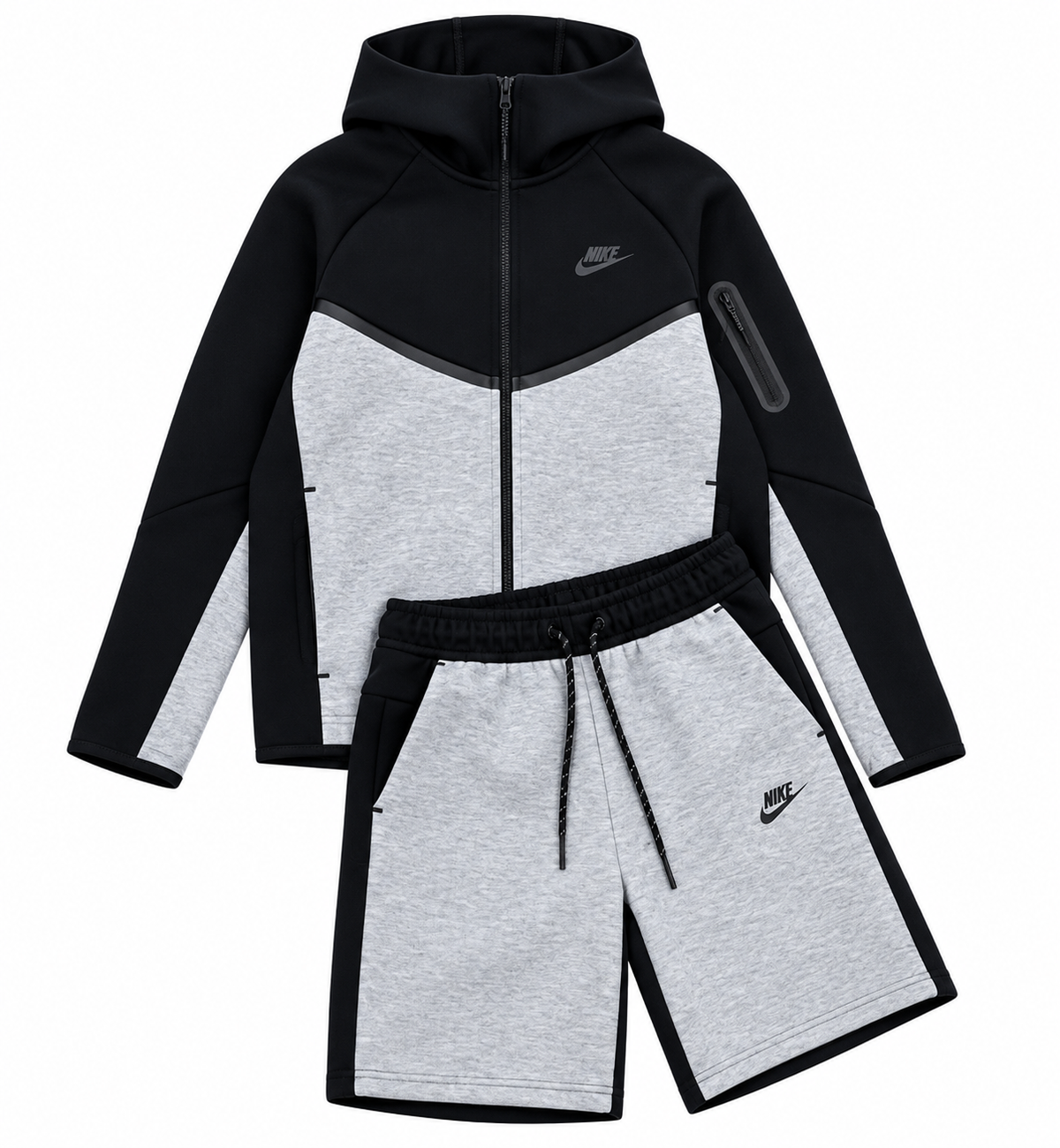 Nike Tech Fleece Full-Zip Hoodie & Shorts Set Black & Grey