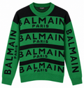 Balmain Logo Stripe Knit Sweater – Green/Black