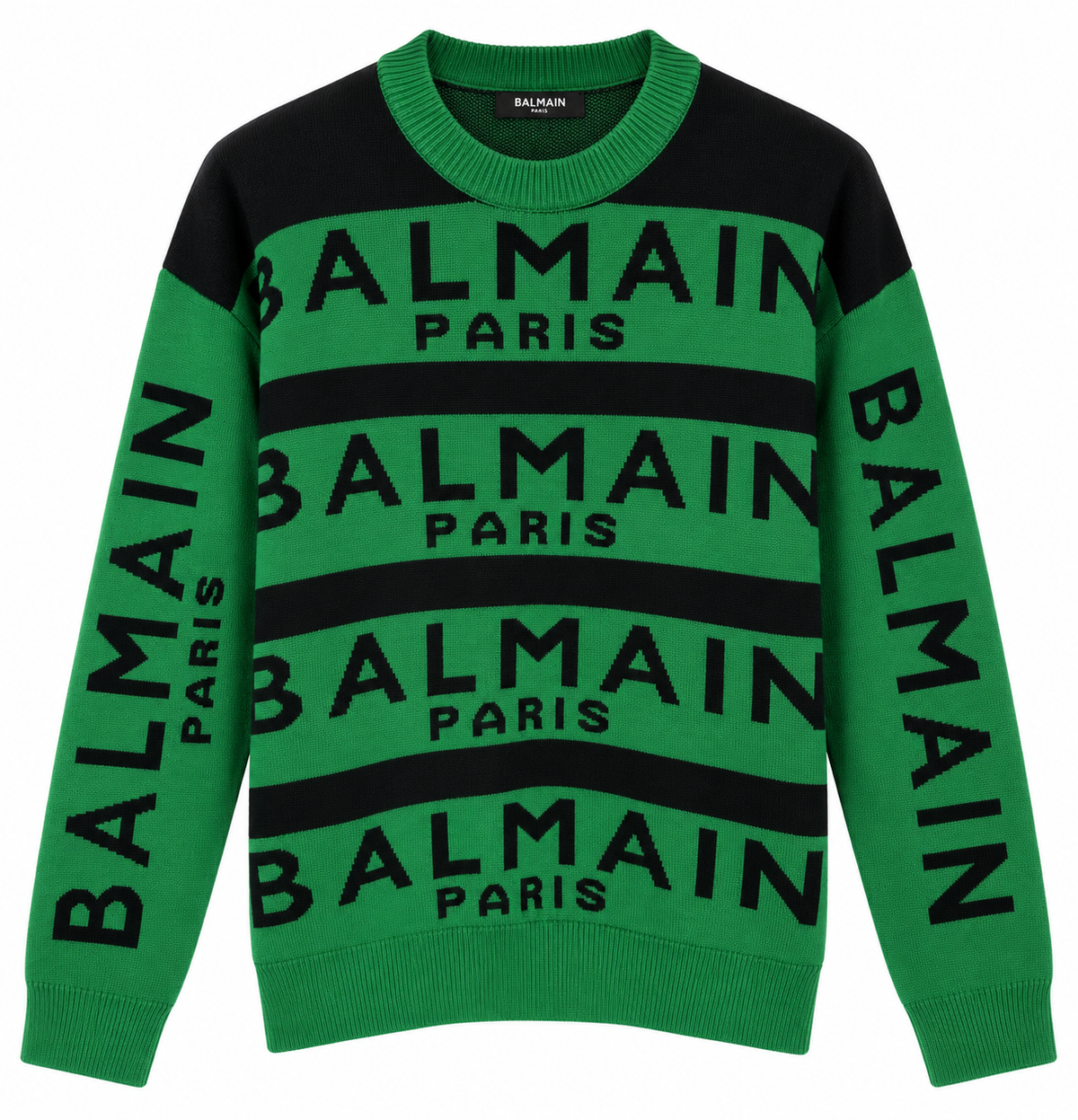Balmain Logo Stripe Knit Sweater – Green/Black