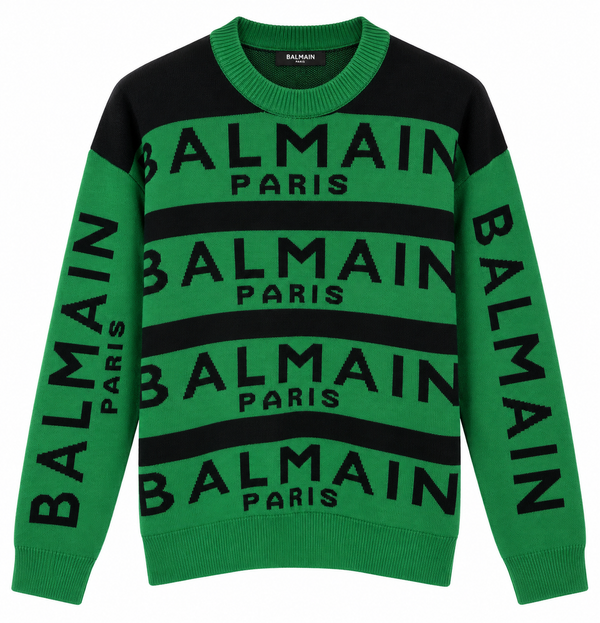 Maglione in maglia Balmain con righe e logo – Verde/Nero