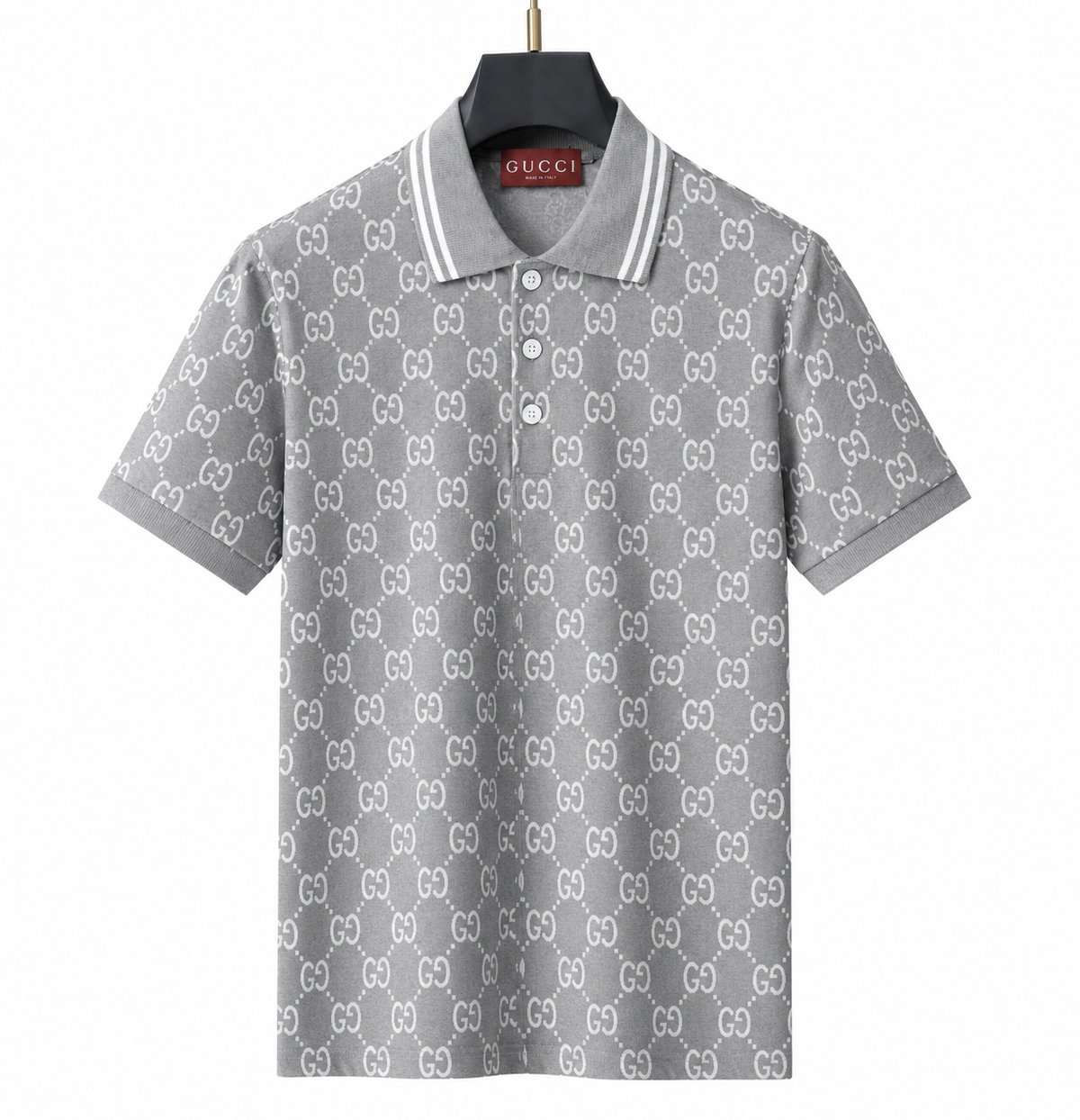 Gucci GG Jacquard Polo Shirt – Grey/White