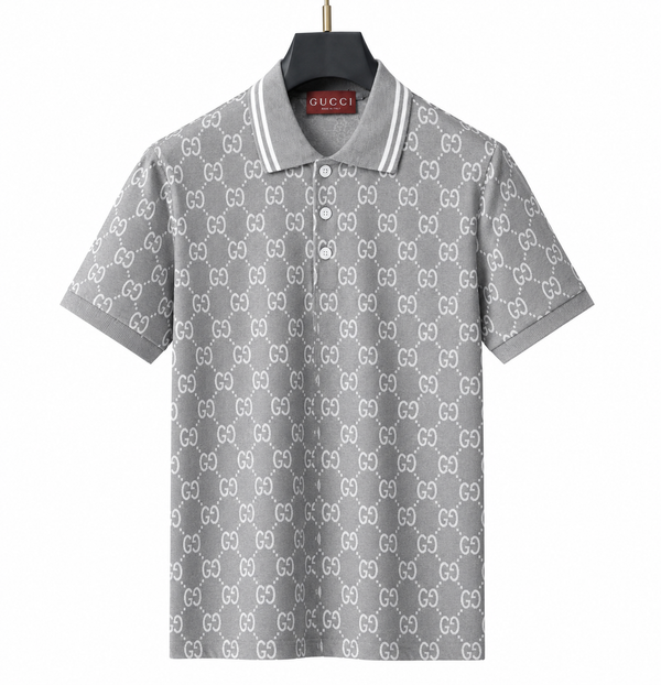 Gucci GG Jacquard Polo Shirt – Grey/White