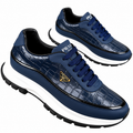 Prada Crocodile-Effect Sneakers – Navy Blue