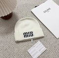 Miu Miu Logo Knit Beanie – White