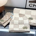 Louis Vuitton Checkered Knit Beanie & Gloves Set – White