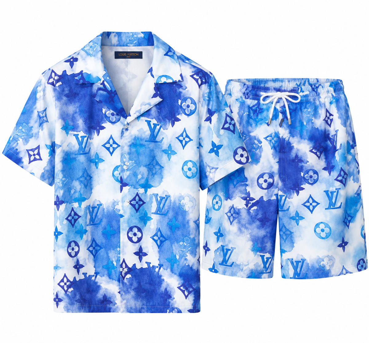 Louis Vuitton Watercolor Monogram Shirt & Shorts Set – Blue/White