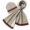 Gucci GG Beanie & Scarf Set – Beige