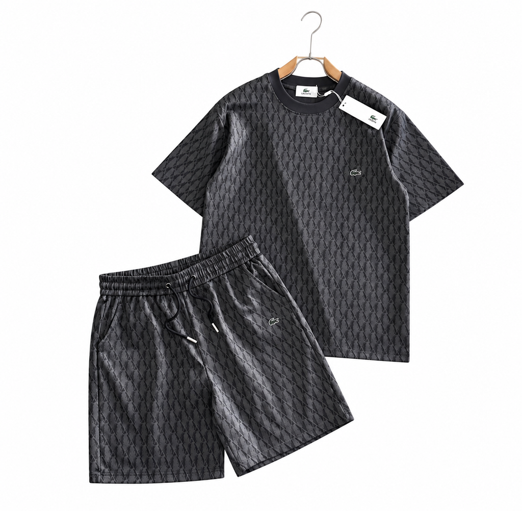 Lacoste monogram/jacquard T-shirt & shorts set