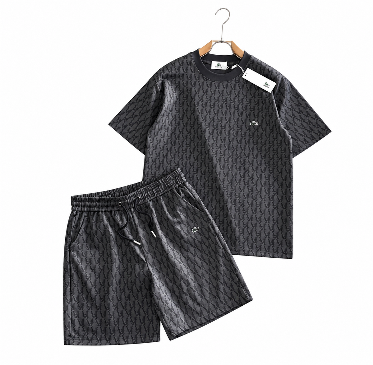 Lacoste monogram/jacquard T-shirt & shorts set