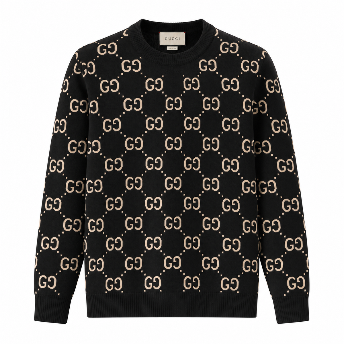 Gucci GG Monogram Jacquard Sweater – Black/Beige