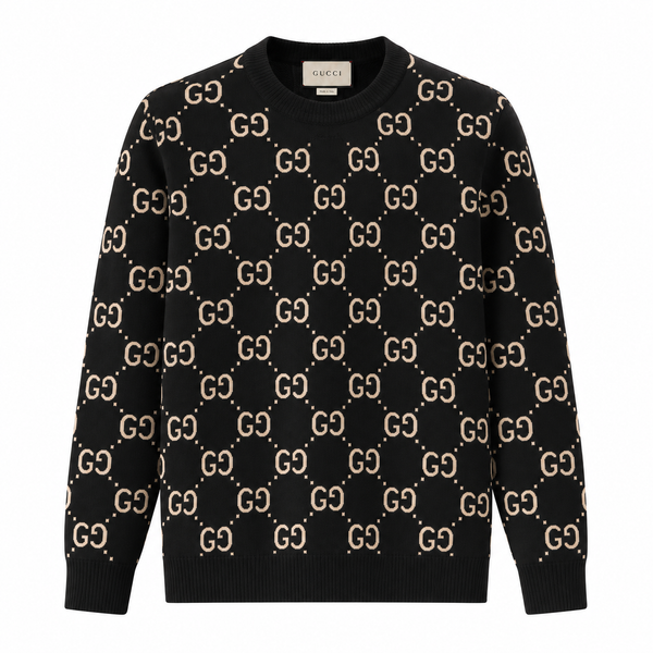 Maglione Gucci in jacquard con monogramma GG – nero/beige