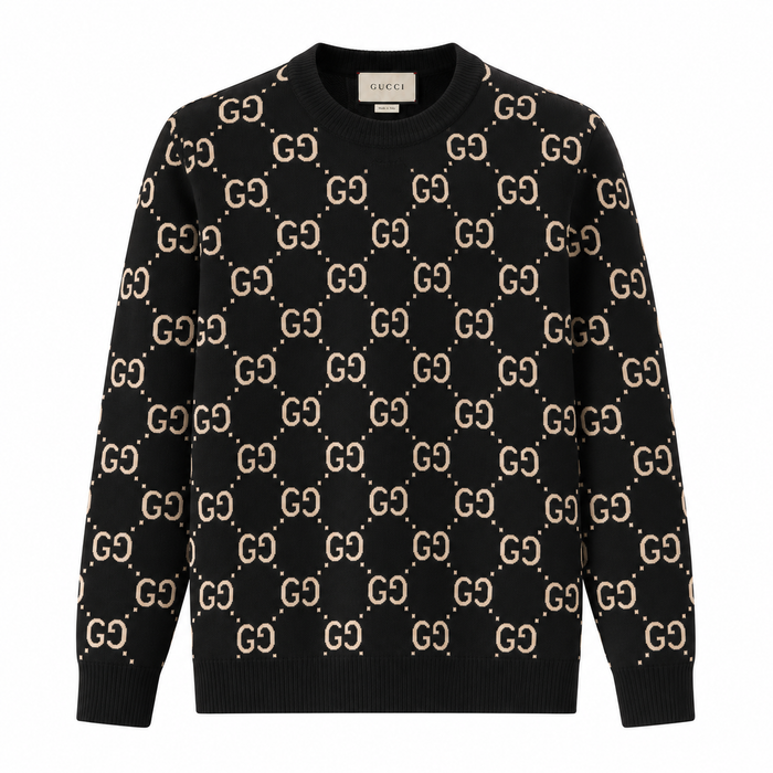 Gucci GG Monogram Jacquard Sweater – Black/Beige