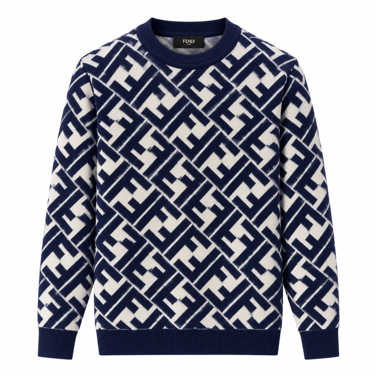 Fendi FF Monogram Knit Sweater – Navy/White