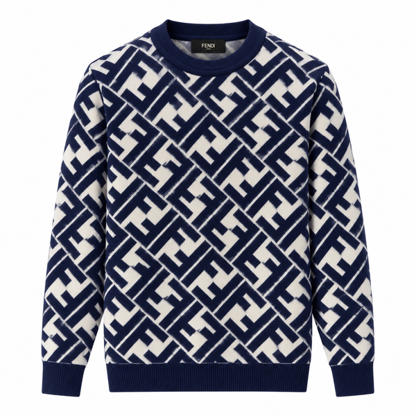 Maglione in maglia Fendi con monogramma FF – Blu navy/bianco
