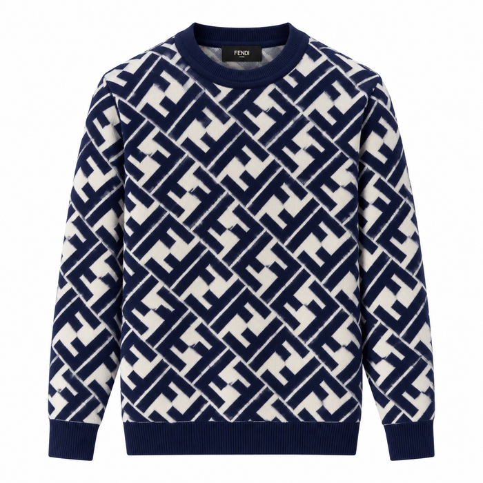 Fendi FF Monogram Knit Sweater – Navy/White
