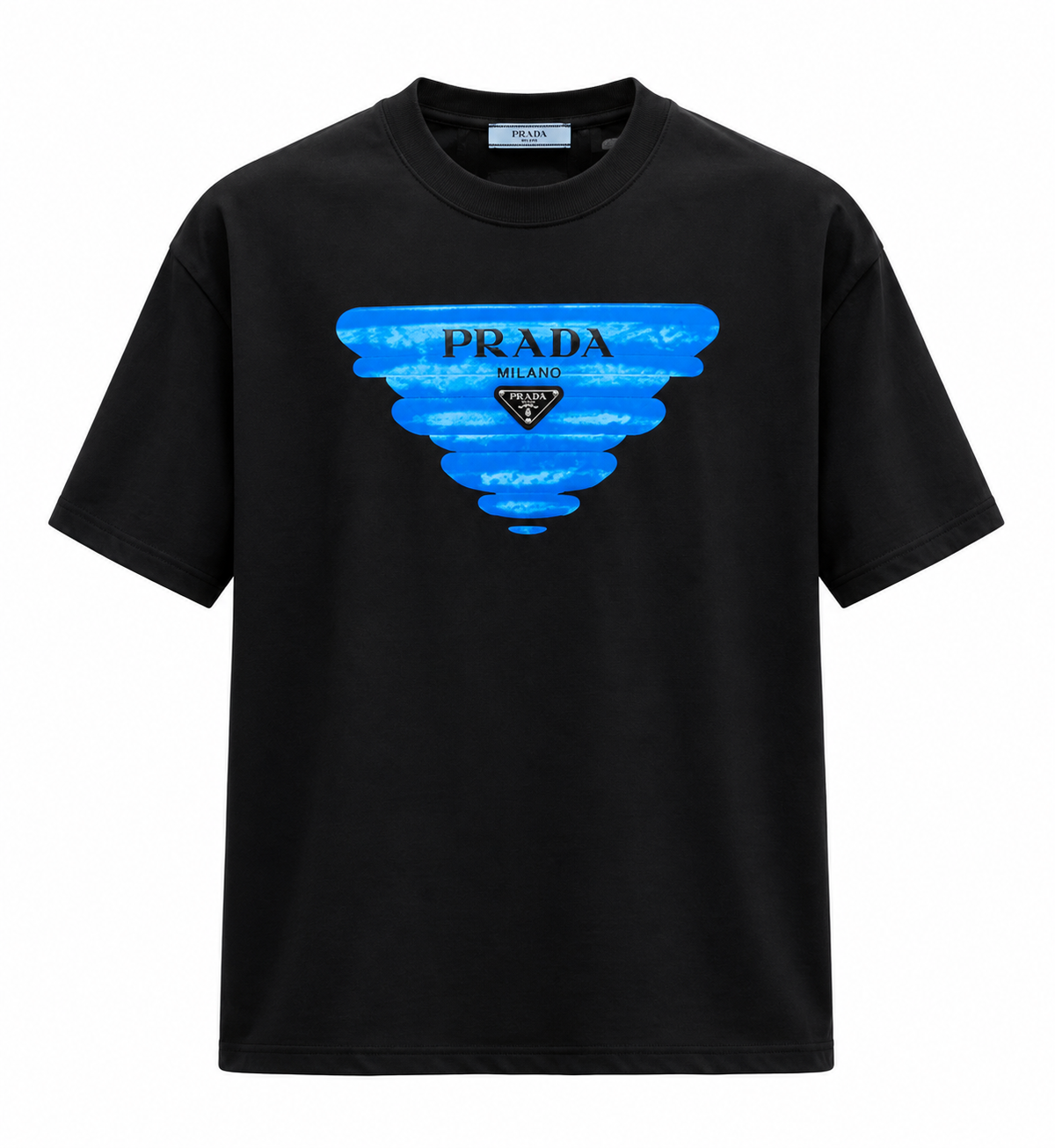 Prada Blue Logo T-Shirt – Black