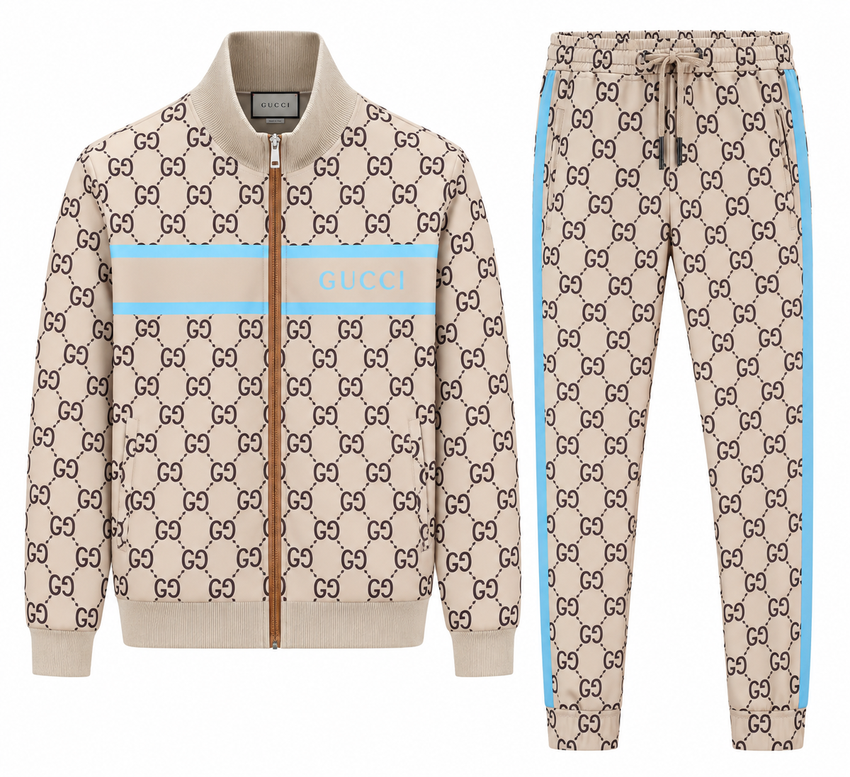 Gucci GG Monogram Tracksuit – Beige/Light Blue