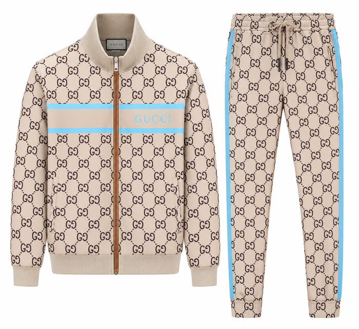Tuta Gucci con monogramma GG – Beige/Azzurro chiaro