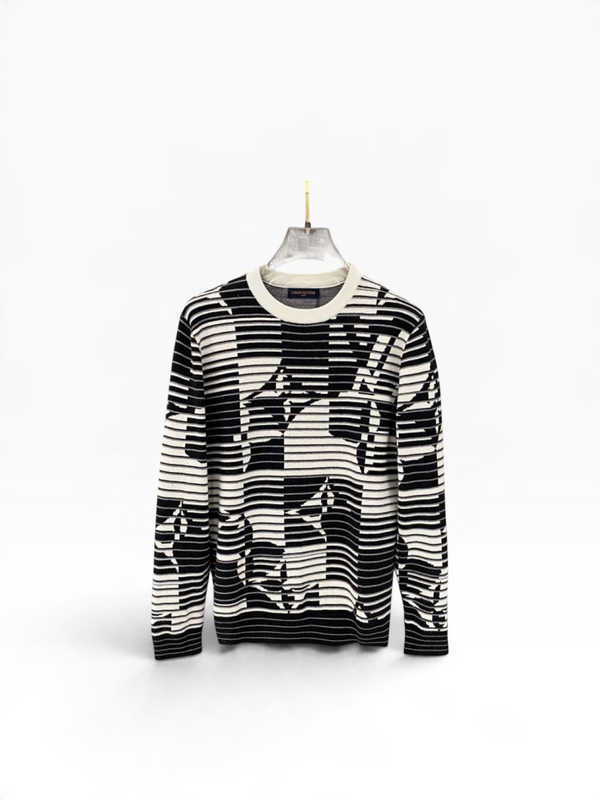 Maglione in maglia Louis Vuitton a righe grafiche – Nero/Bianco