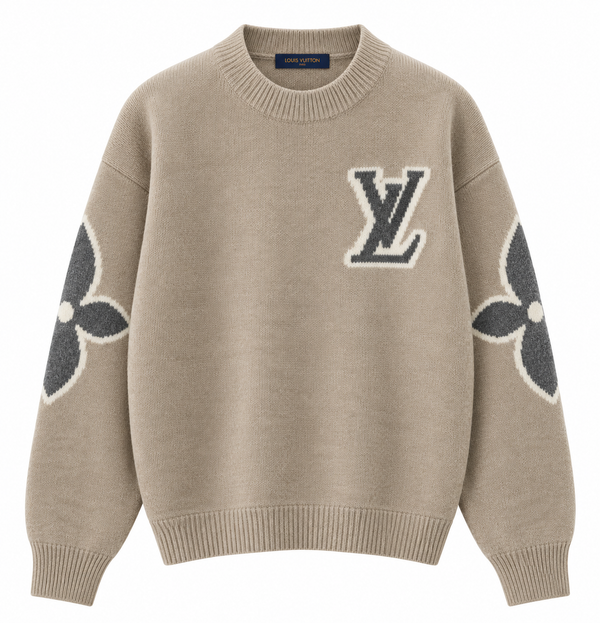 Maglione Louis Vuitton con monogramma LV – Beige/Grigio