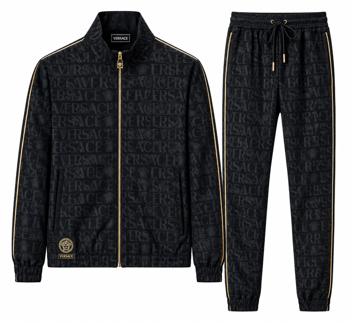 Tuta Versace con logo all-over – nero/oro