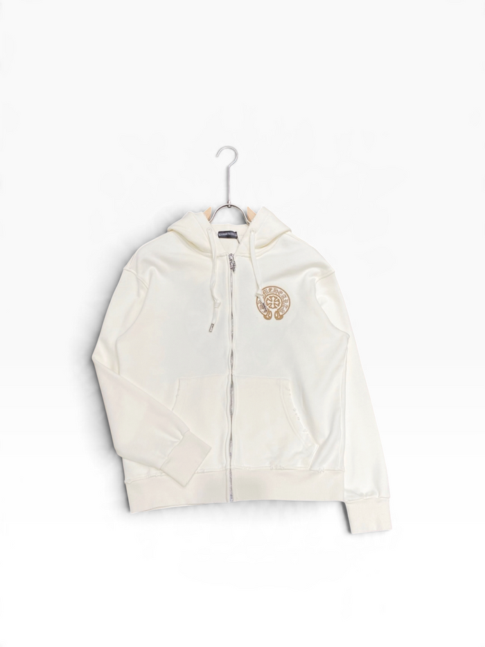 Sweat à capuche zippé Chrome Hearts blanc et doré