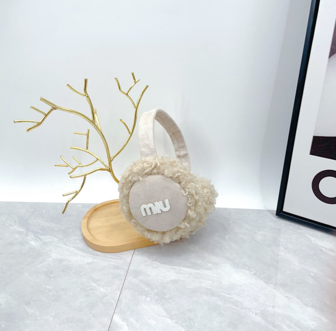 Miu Miu Shearling Logo Earmuffs – Cream