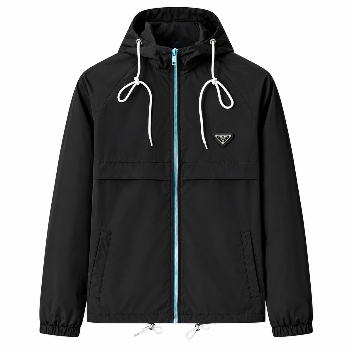 Prada Hooded Nylon Jacket – Black/Aqua