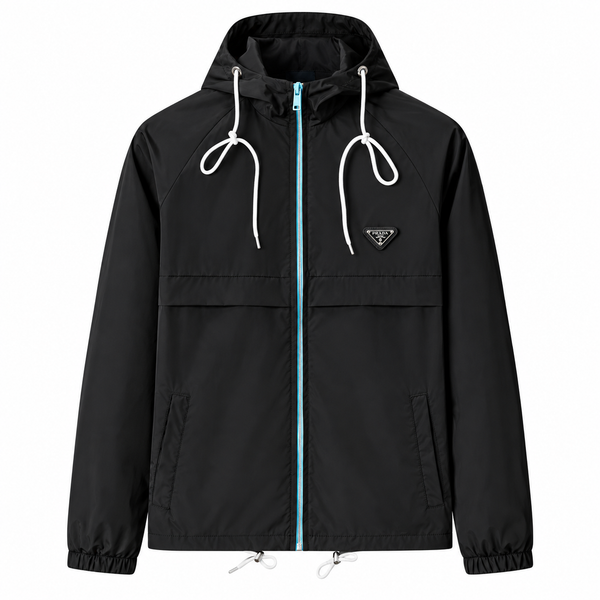 Veste à capuche en nylon Prada – Noir/Aqua