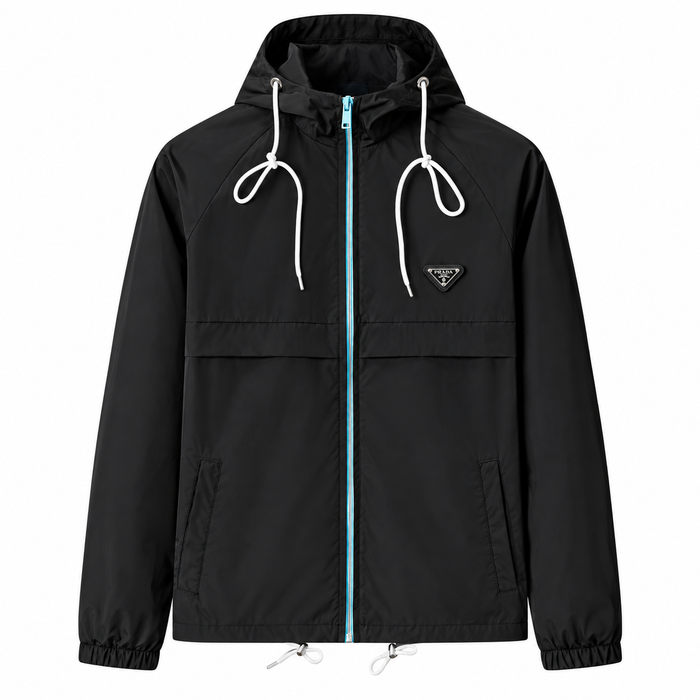 Giacca in nylon con cappuccio Prada – Nero/Acquamarina