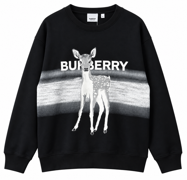 Felpa nera Burberry con logo grafico a forma di cervo