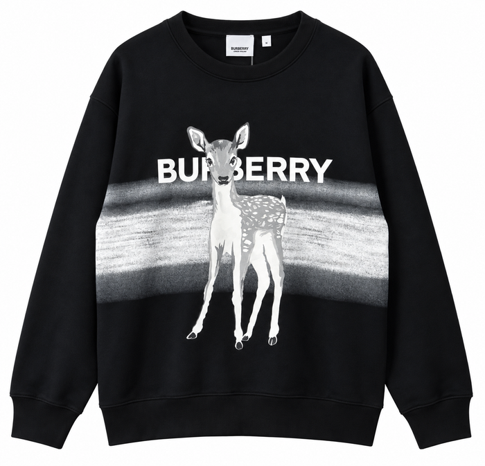 Felpa nera Burberry con logo grafico a forma di cervo