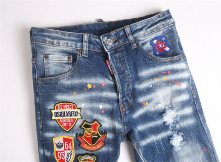 Dsquared2 Multi-Patch Distressed Blue Jeans
