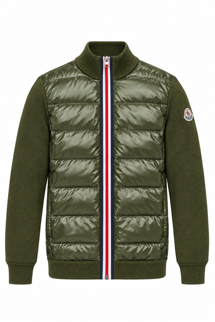 Giacca in maglia trapuntata verde Moncler