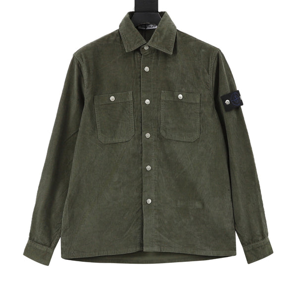 Surchemise Stone Island en velours côtelé – Vert olive