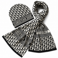 Dior Oblique Beanie & Scarf Set – White/Black/Grey
