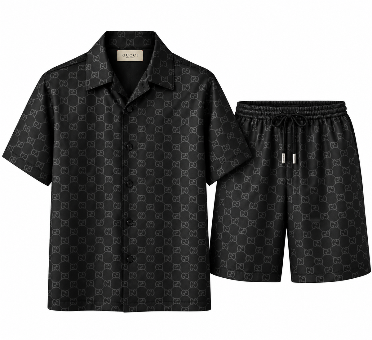 Gucci GG Monogram Satin Shirt & Shorts Set – Black