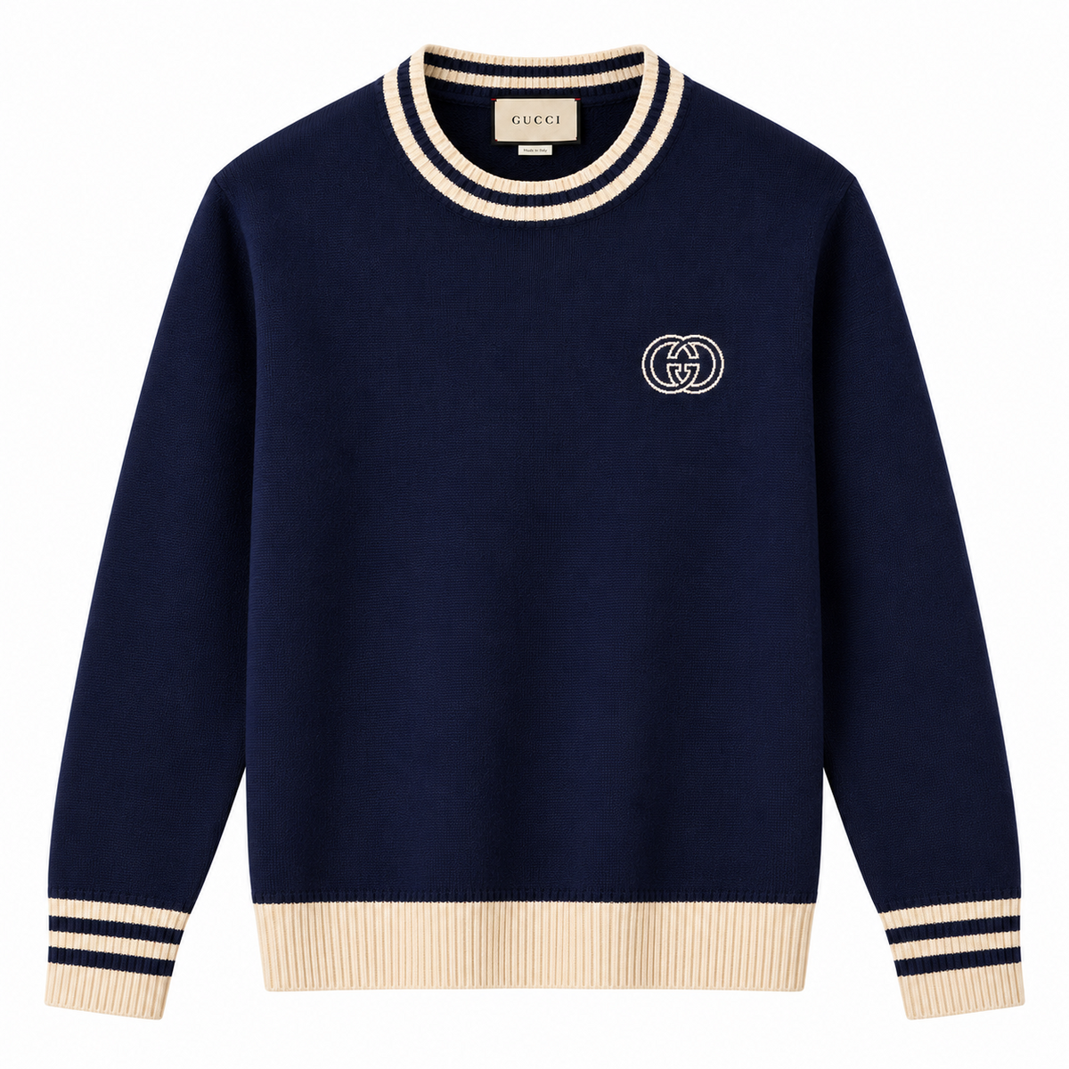 Gucci Interlocking G Striped Crewneck Sweater – Navy/White