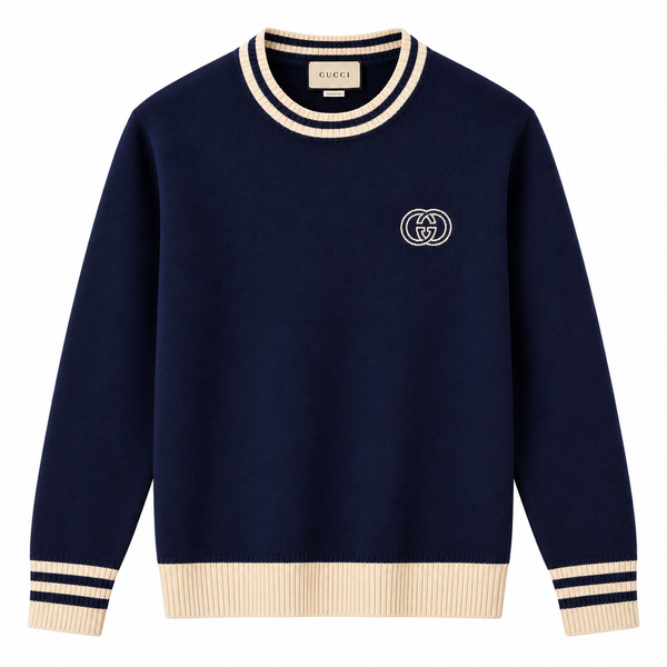 Maglione girocollo Gucci a righe con logo Interlocking G – blu navy/bianco