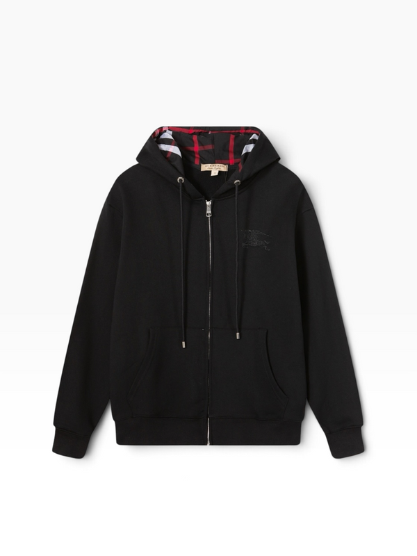 Sweat à capuche zippé Burberry Check – Noir