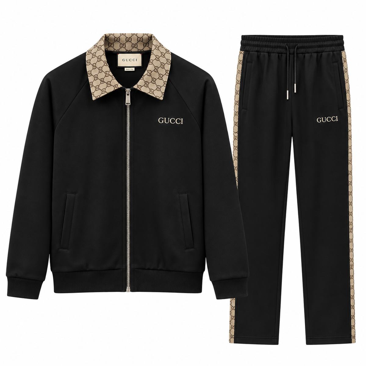 Gucci GG Supreme Collar Tracksuit Set – Black