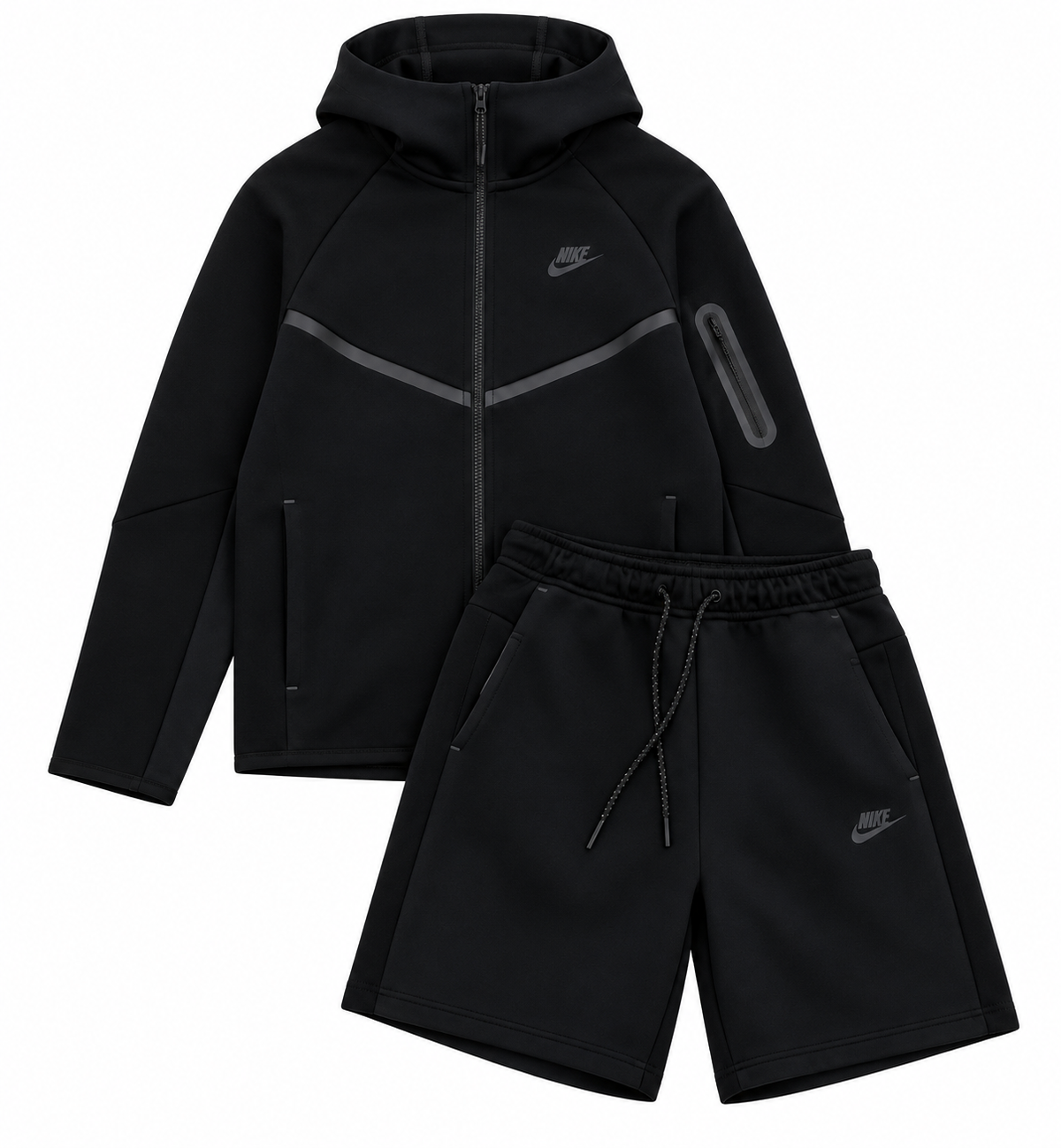 Nike Tech Fleece Full-Zip Hoodie & Shorts Set Full Black