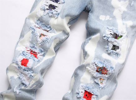 Amiri Light Blue Camouflage Distressed Jeans