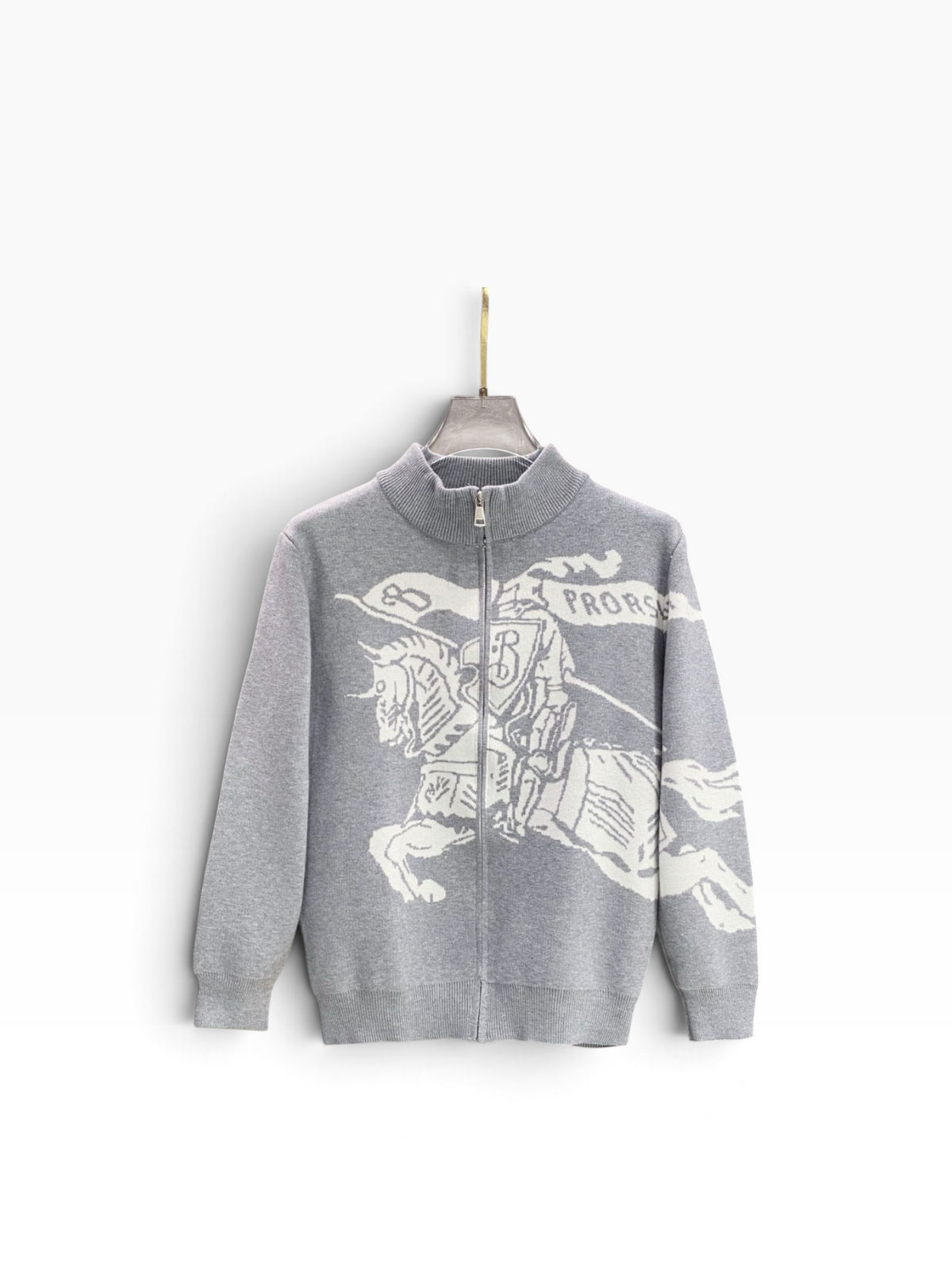 Burberry Equestrian Knight Zip-Up Sweater – Grey