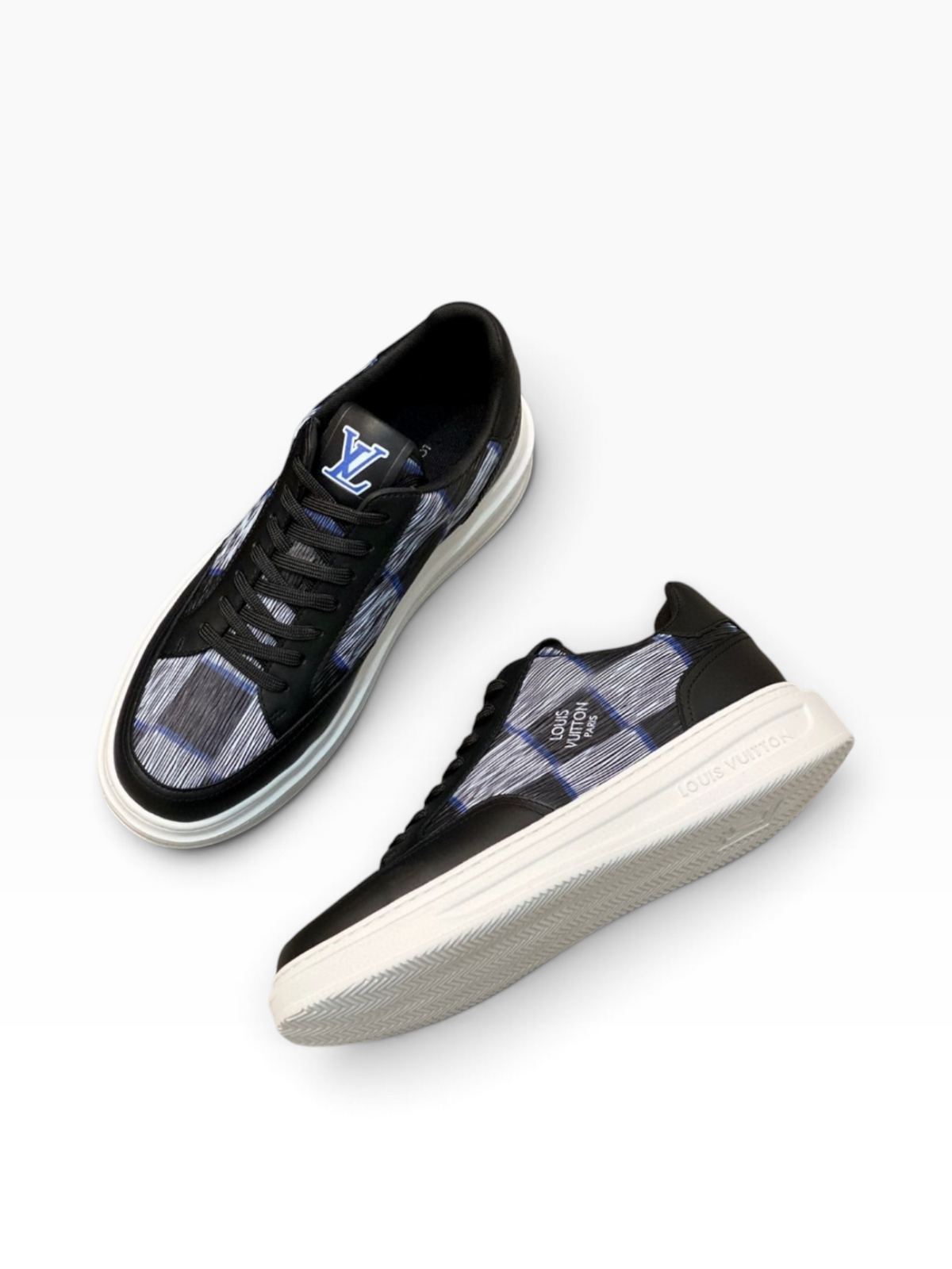 LV Low-Top Black Blue Monogram Sneakers