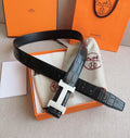 Hermès Crocodile-Embossed H Belt – Black/Silver