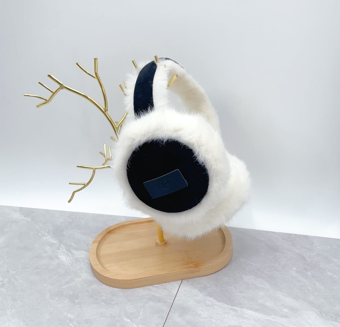 UGG Faux Fur Antler Earmuffs – Black/White